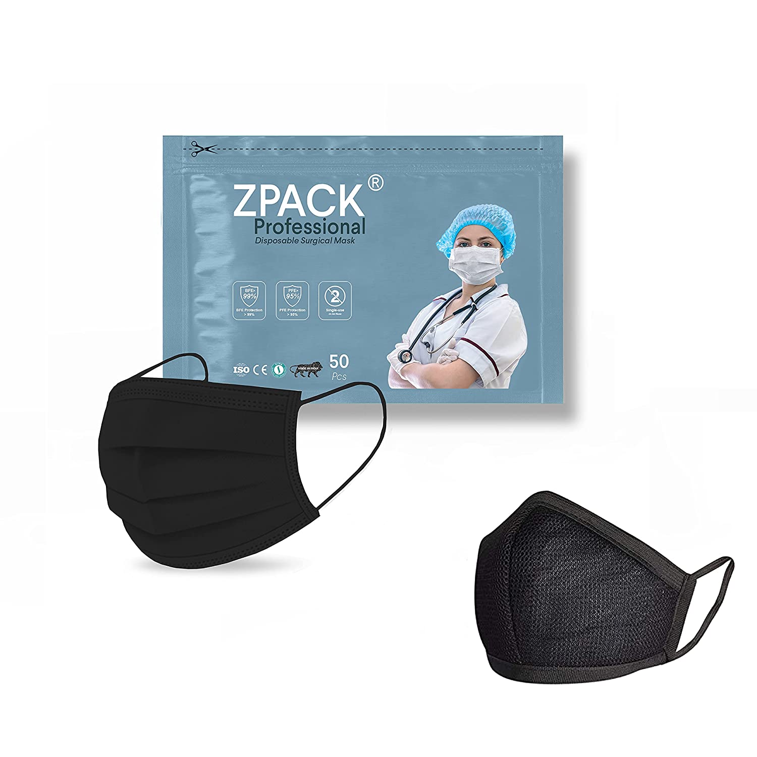 Zpack Professional 3 Ply MeltBlown Mask with Nose Wire