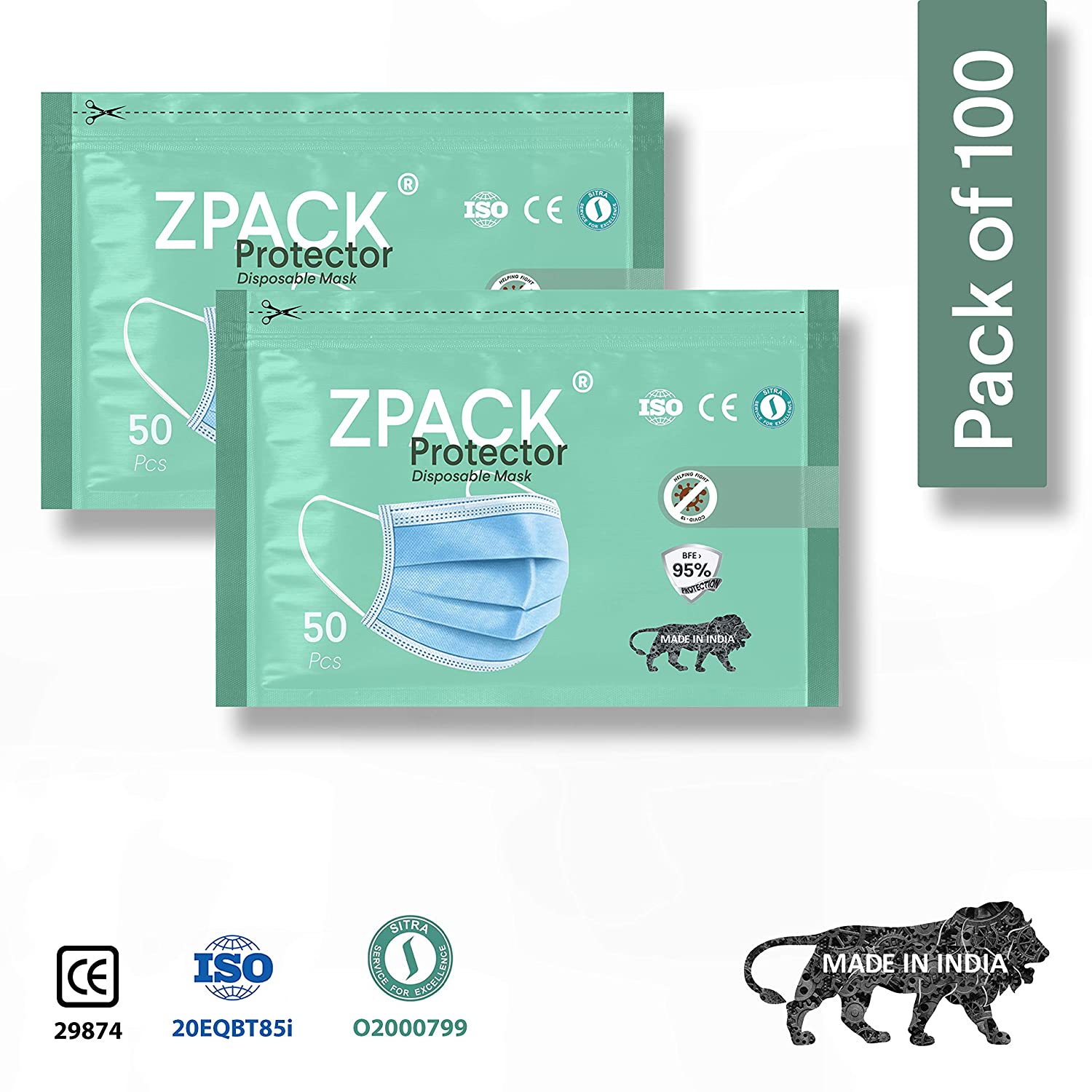 Zpack Protector 3 Ply MeltBlown Disposable mask