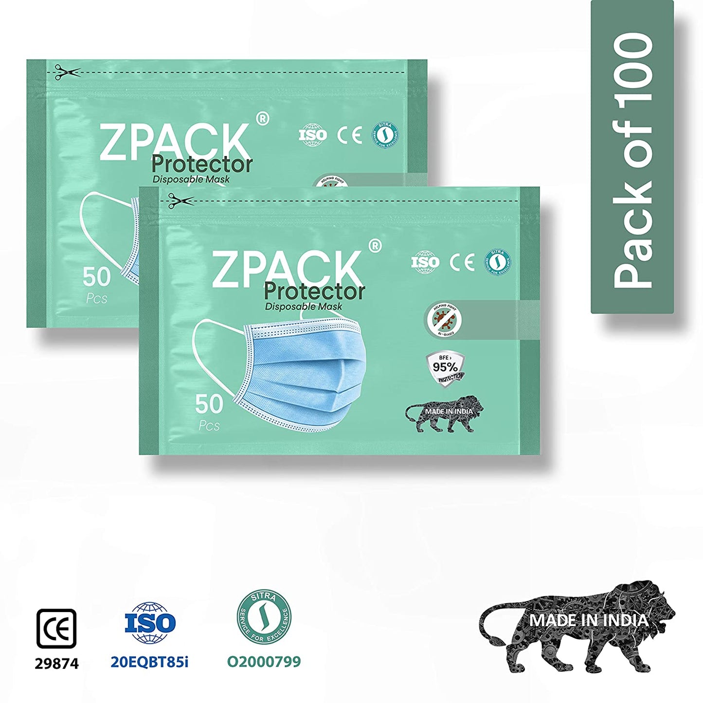 Zpack Protector 3 Ply MeltBlown Disposable mask