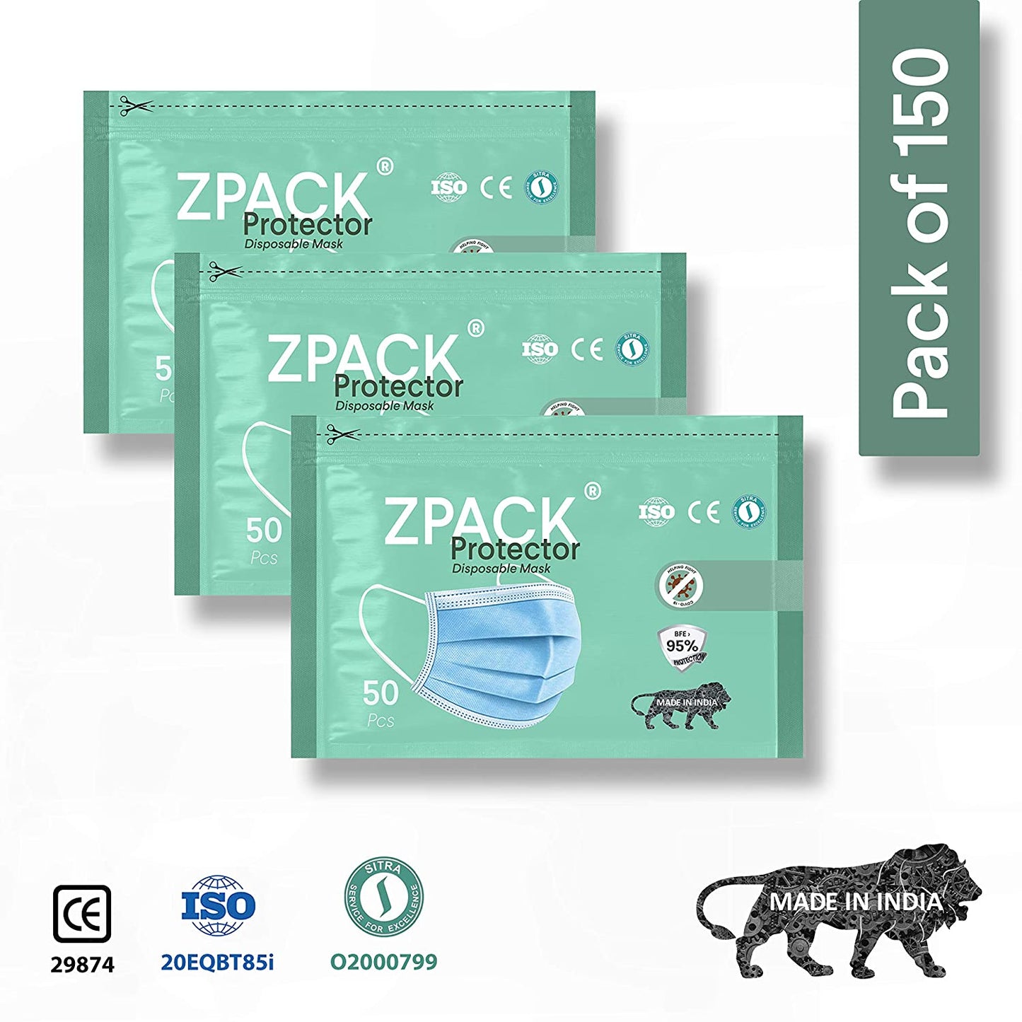 Zpack Protector 3 Ply MeltBlown Disposable mask